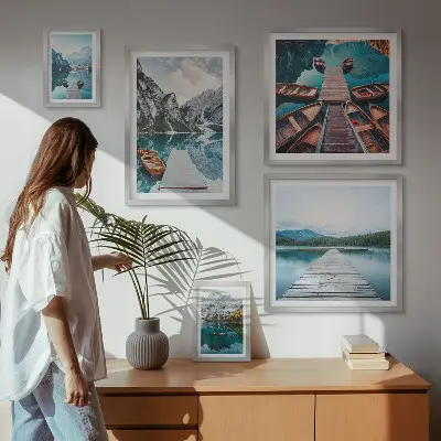 Set of 5 wall art pieces Mountain landscapes water paths