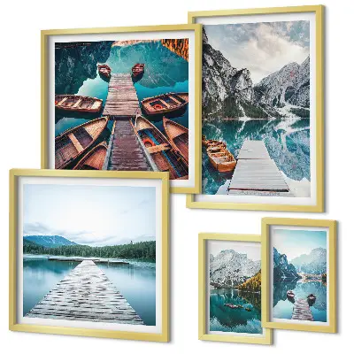 Set of 5 wall art pieces Mountain landscapes water paths