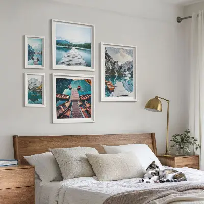 Set of 5 wall art pieces Mountain landscapes water paths