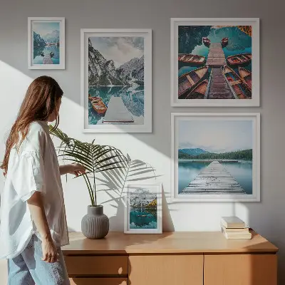 Mountain landscape wall art set of 5 water path panels