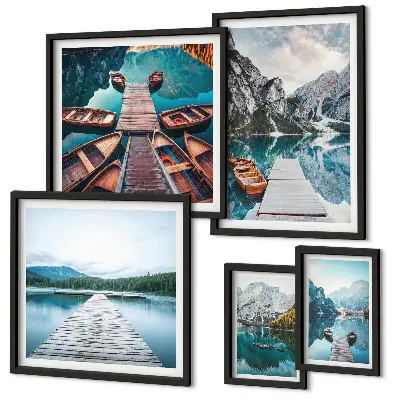 Set of 5 wall art pieces Mountain landscapes water paths