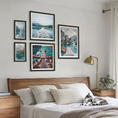 Set of 5 wall art pieces Mountain landscapes water paths