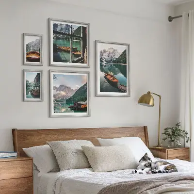 Framed photo set Lakes, mountains, boats, landscapes
