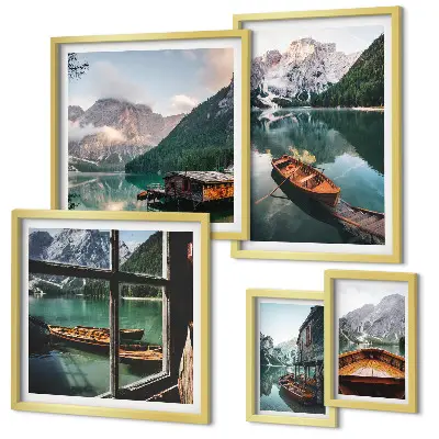 Framed photo set Lakes, mountains, boats, landscapes