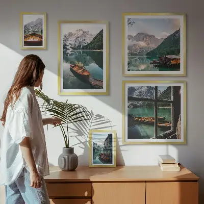Framed photo set Lakes, mountains, boats, landscapes