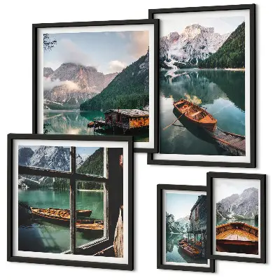 Framed photo set Lakes, mountains, boats, landscapes