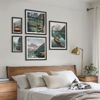 Framed photo set Lakes, mountains, boats, landscapes