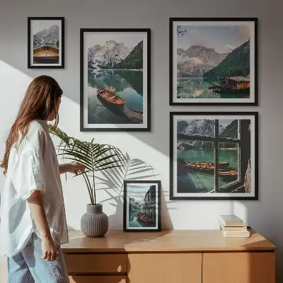 Framed photo set Lakes, mountains, boats, landscapes