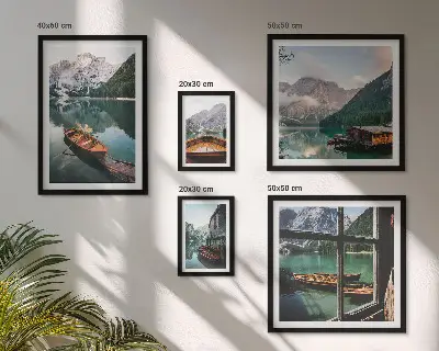 Framed photo set Lakes, mountains, boats, landscapes