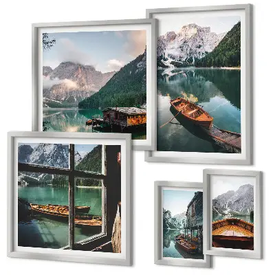 Framed photo set Lakes, mountains, boats, landscapes