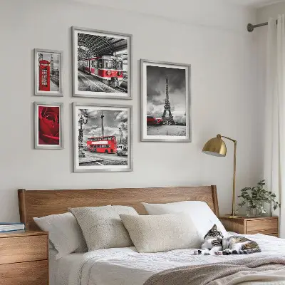 Set of 5 wall art pieces Architectural icons and vehicles