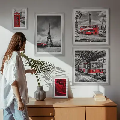Set of 5 wall art pieces Architectural icons and vehicles
