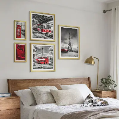 Set of 5 wall art pieces Architectural icons and vehicles