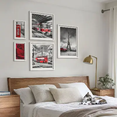 Set of 5 wall art pieces Architectural icons and vehicles
