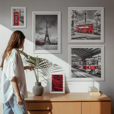 Set of 5 wall art pieces Architectural icons and vehicles