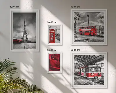 Set of 5 wall art pieces Architectural icons and vehicles