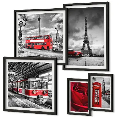 Set of 5 wall art pieces Architectural icons and vehicles