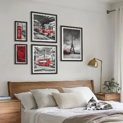 Set of 5 wall art pieces Architectural icons and vehicles
