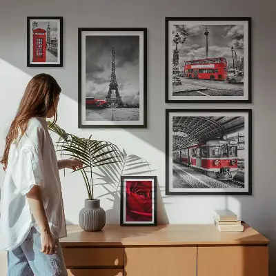 Set of 5 wall art pieces Architectural icons and vehicles