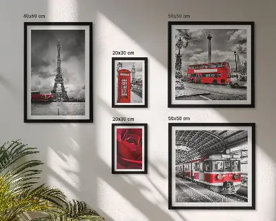 Set of 5 wall art pieces Architectural icons and vehicles