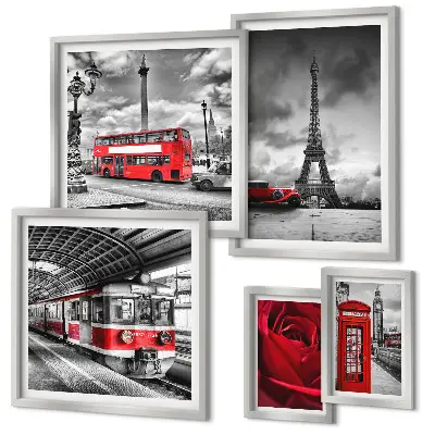 Set of 5 wall art pieces Architectural icons and vehicles