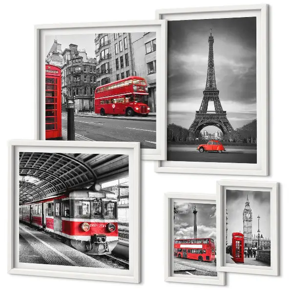 Framed photo set Stylish views of London and Paris