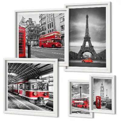 Framed photo set Stylish views of London and Paris