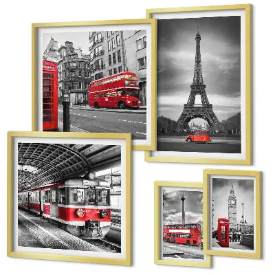 Framed photo set Stylish views of London and Paris