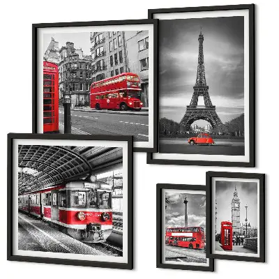Framed photo set Stylish views of London and Paris