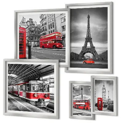 Framed photo set Stylish views of London and Paris