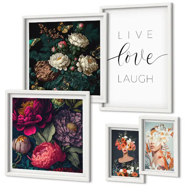 Framed photo set Floral motivational slogans