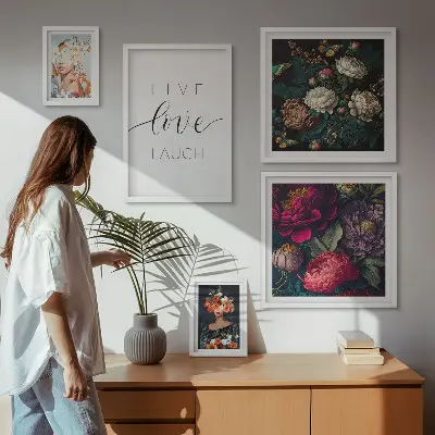 Floral motivational slogans framed photo set