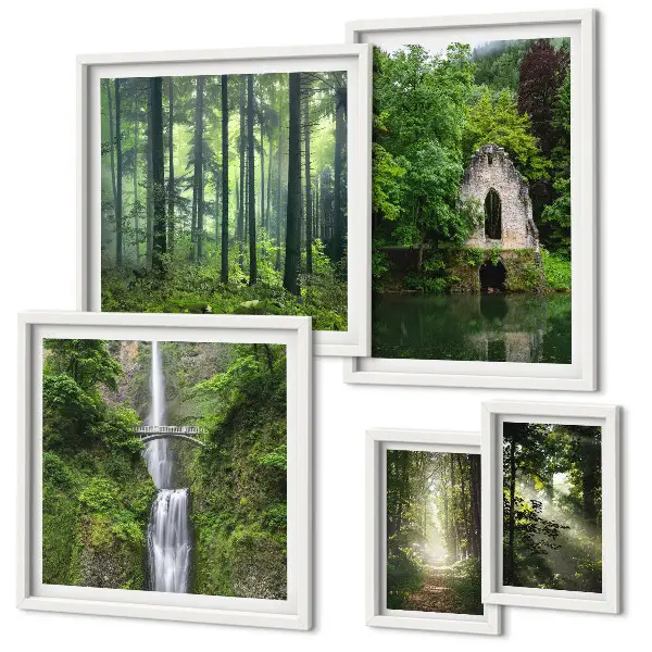 5-piece wall art set green forests and waterfalls nature scenery