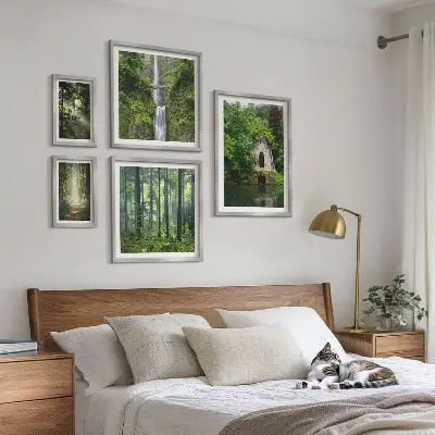 5-piece wall art set green forests and waterfalls nature scenery