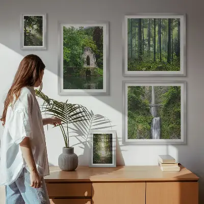 5-piece wall art set green forests and waterfalls nature scenery