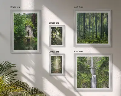 5-piece wall art set green forests and waterfalls nature scenery