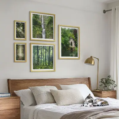 Set of 5 wall art pieces Green forests waterfalls nature