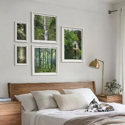Set of 5 wall art pieces Green forests waterfalls nature
