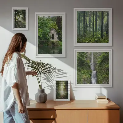 5-piece wall art set green forests and waterfalls nature scenery