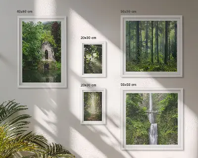 Set of 5 wall art pieces Green forests waterfalls nature