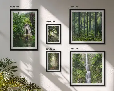 5-piece wall art set green forests and waterfalls nature scenery