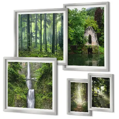 Set of 5 wall art pieces Green forests waterfalls nature