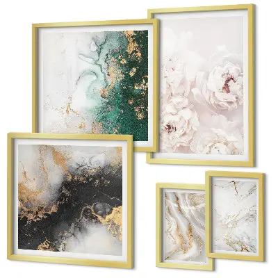 Set of 5 wall art pieces Floral accents abstract elegance