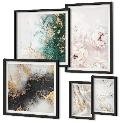 Set of 5 wall art pieces Floral accents abstract elegance