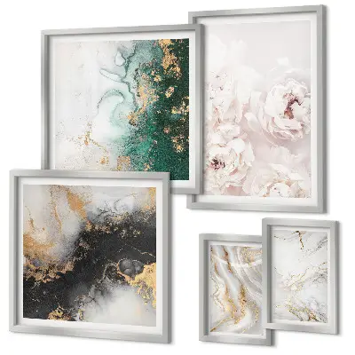 Set of 5 wall art pieces Floral accents abstract elegance