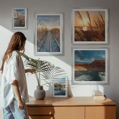 Framed photo set Landscapes water vegetation trail