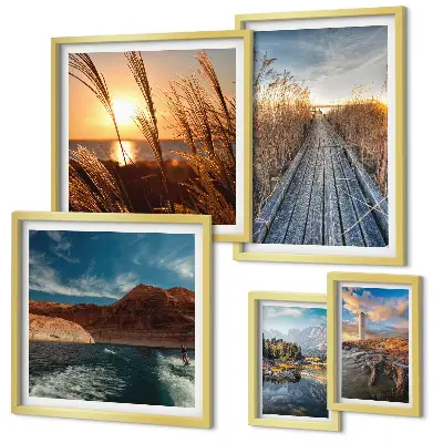 Framed photo set Landscapes water vegetation trail