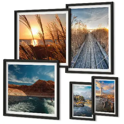 Framed photo set Landscapes water vegetation trail