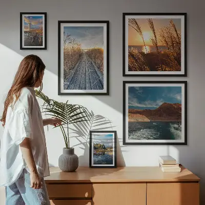 Framed photo set Landscapes water vegetation trail