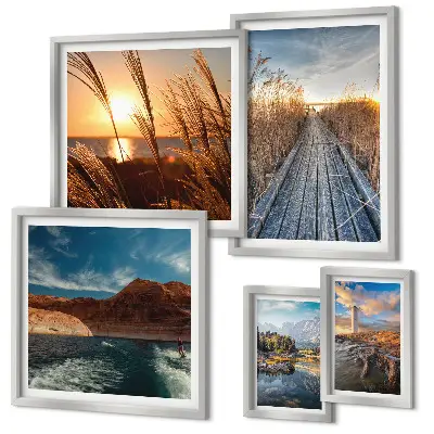 Framed photo set Landscapes water vegetation trail